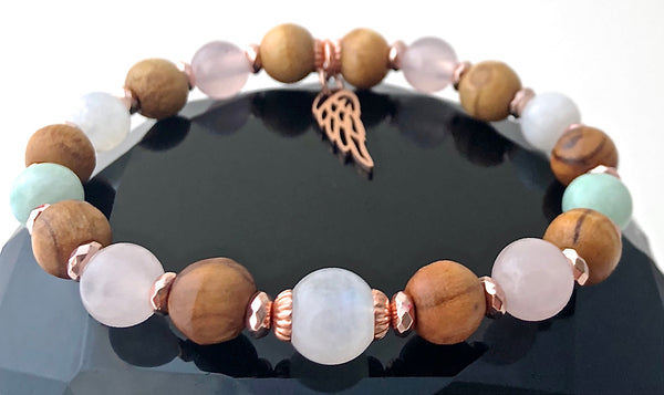 FERTILITY PREGNANCY Gemstone Reiki Olive Wood Rose Gold IVF Bracelet - Spiritual Diva Jewelry
