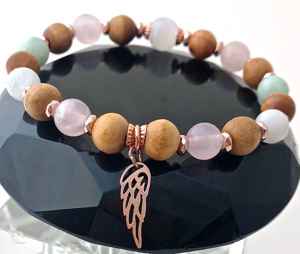 FERTILITY PREGNANCY Gemstone Reiki Olive Wood Rose Gold IVF Bracelet - Spiritual Diva Jewelry