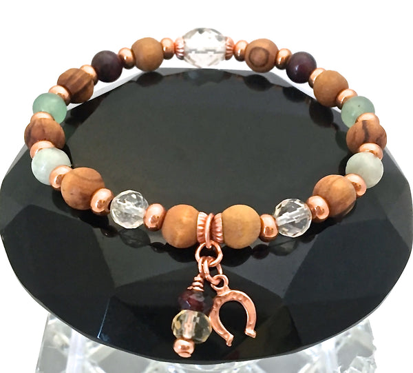 PROSPERITY ABUNDANCE Healing Crystal Reiki Olive Wood Copper Bracelet - Spiritual Diva Jewelry