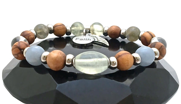 Guardian Angel Healing Crystal Reiki Holy Olive Wood Gemstone Bracelet - Spiritual Diva Jewelry