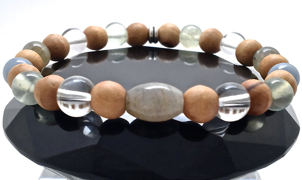 Guardian Angel Mens Healing Crystal Reiki Olive Wood Gemstone Bracelet - Spiritual Diva Jewelry