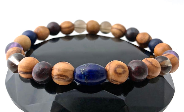 Cancer Immune System Recovery Healing Crystal Men Olive Wood Bracelet - Spiritual Diva Jewelry