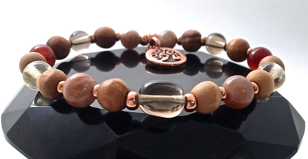 POSITIVE ENERGY Healing Crystal Reiki Olive Wood Copper Charm Bracelet - Spiritual Diva Jewelry