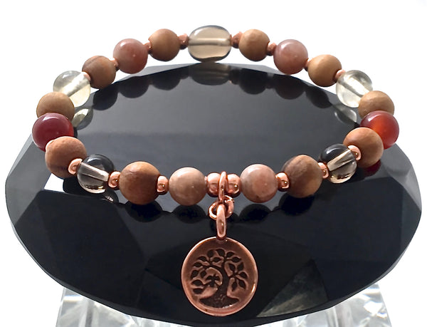 POSITIVE ENERGY Healing Crystal Reiki Olive Wood Copper Charm Bracelet - Spiritual Diva Jewelry