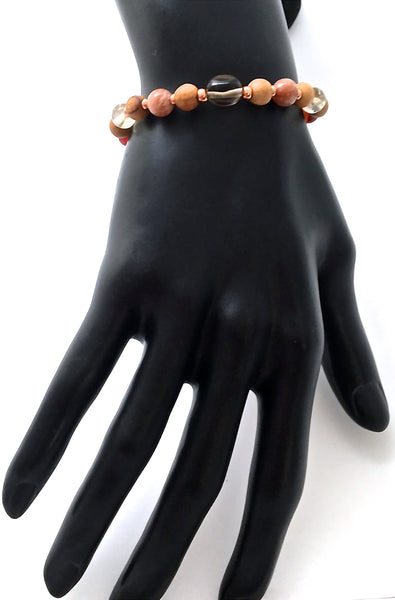 POSITIVE ENERGY Healing Crystal Reiki Olive Wood Copper Charm Bracelet - Spiritual Diva Jewelry