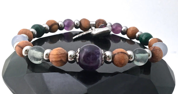 Stress Anxiety Relief Healing Crystal Reiki Olive Wood Angel Bracelet - Spiritual Diva Jewelry