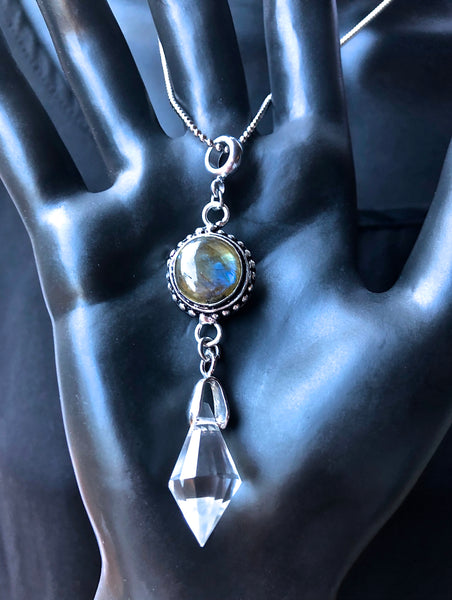 Herkimer Diamond Labradorite Energy Healing Crystal Reiki Necklace - Spiritual Diva Jewelry