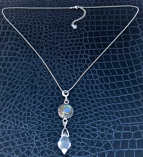 Herkimer Diamond Labradorite Energy Healing Crystal Reiki Necklace - Spiritual Diva Jewelry