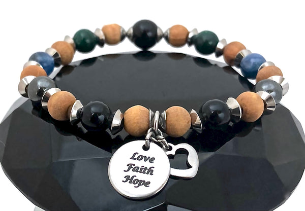 Chronic Pain Relief Healing Crystal Reiki Gemstone Olive Wood Bracelet - Spiritual Diva Jewelry