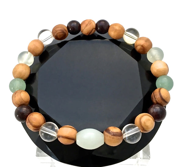 PROSPERITY ABUNDANCE Healing Gemstone Reiki Mens Olive Wood Bracelet - Spiritual Diva Jewelry