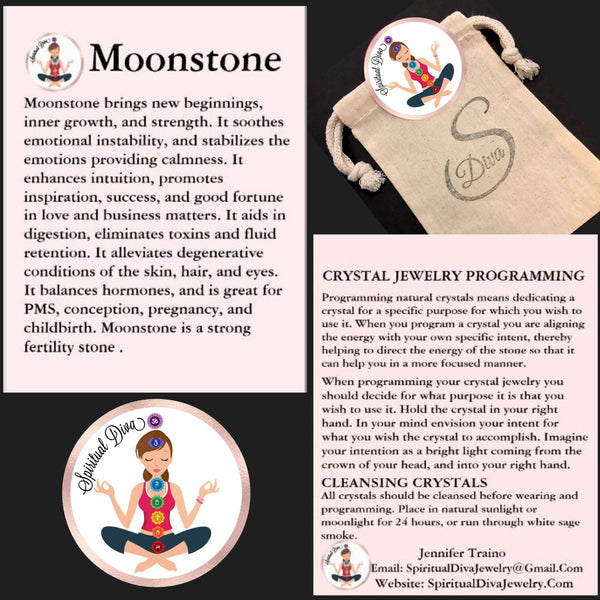 Rainbow Moonstone Healing Crystal Reiki Adjustable Gemstone Necklace - Spiritual Diva Jewelry