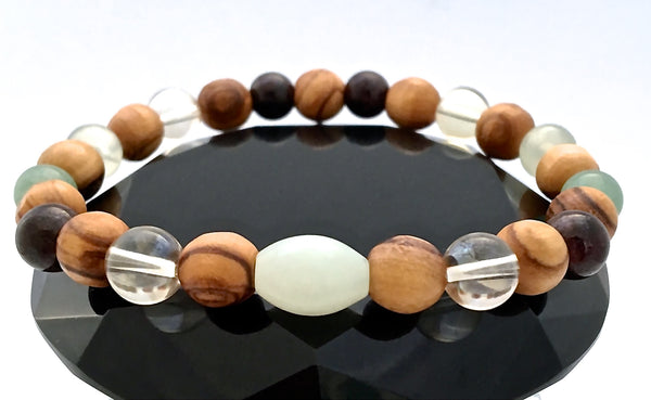 PROSPERITY ABUNDANCE Healing Gemstone Reiki Mens Olive Wood Bracelet - Spiritual Diva Jewelry