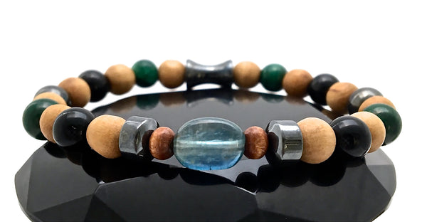 Chronic Pain Relief Healing Crystal Mens Unisex Olive Wood Bracelet - Spiritual Diva Jewelry