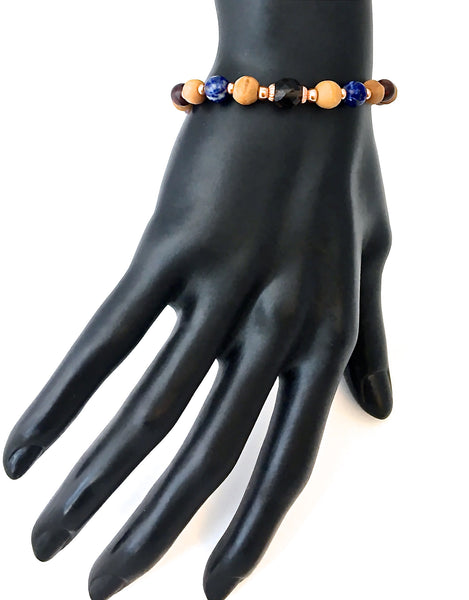Cancer Immune System Healing Crystal Reiki Olive Wood Copper Bracelet - Spiritual Diva Jewelry