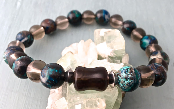 Quantum Quattro Smoky Quartz Healing Crystal Men Unisex Reiki Bracelet - Spiritual Diva Jewelry