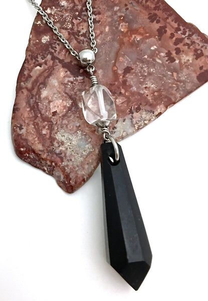 Shungite Clear Quartz Healing Crystal Reiki Gemstone Pendant Necklace - Spiritual Diva Jewelry