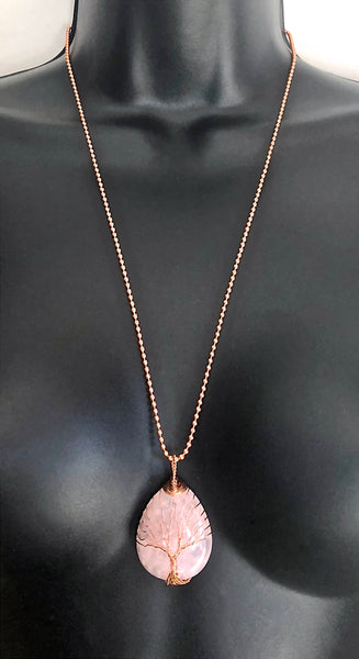 Rose Quartz Copper Healing Crystal Reiki Gemstone Pendant Necklace - Spiritual Diva Jewelry