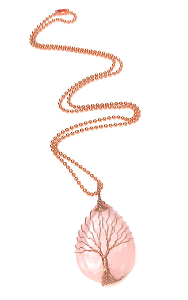 Rose Quartz Copper Healing Crystal Reiki Gemstone Pendant Necklace - Spiritual Diva Jewelry