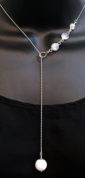 Moonstone Healing Crystal Reiki Sterling Silver Lariat Y Necklace - Spiritual Diva Jewelry
