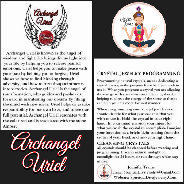 Archangel Uriel Amber Healing Crystal Stainless Steel Charm Bracelet - Spiritual Diva Jewelry