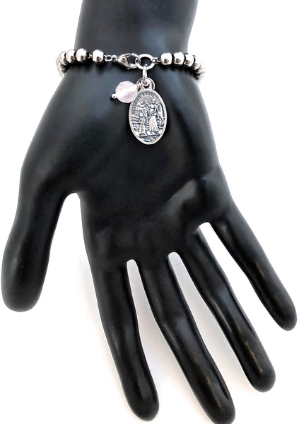 Archangel Chamuel Rose Quartz Healing Crystal Stainless Charm Bracelet - Spiritual Diva Jewelry