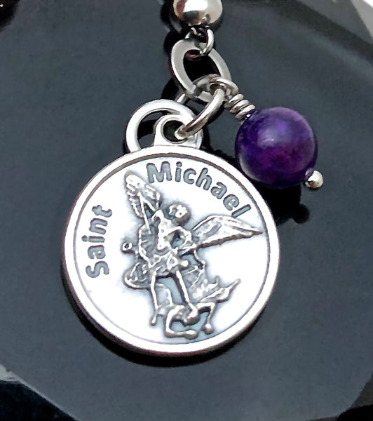 Archangel St Michael Sugilite Healing Crystal Stainless Charm Bracelet - Spiritual Diva Jewelry
