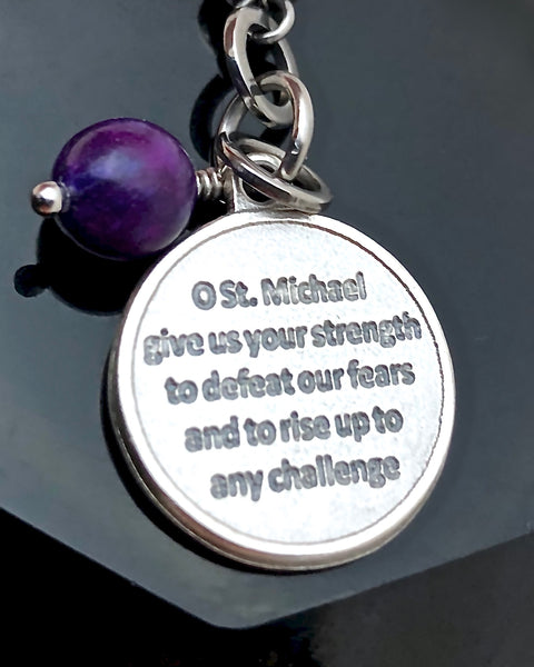 Archangel St Michael Sugilite Healing Crystal Stainless Charm Bracelet - Spiritual Diva Jewelry