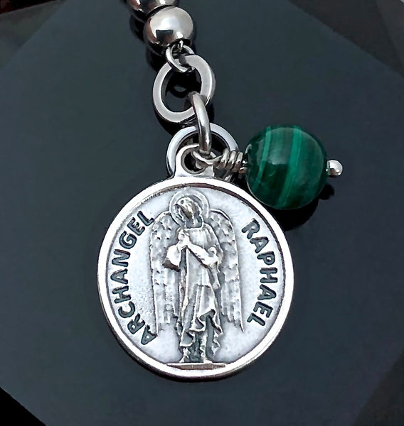 Archangel Raphael Malachite Healing Crystal Stainless Steel Bracelet - Spiritual Diva Jewelry