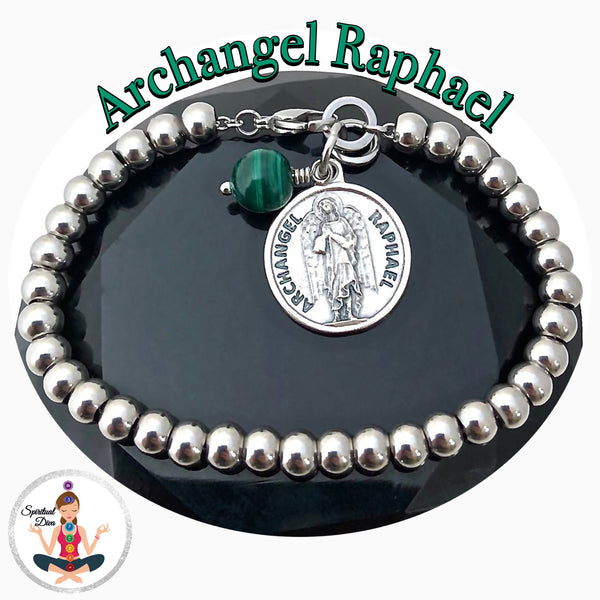 Archangel Raphael Malachite Healing Crystal Stainless Steel Bracelet - Spiritual Diva Jewelry