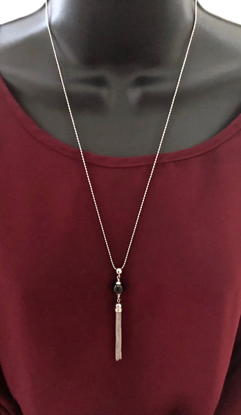 Black Tourmaline Energy Healing Crystal Reiki Tassel Gemstone Necklace - Spiritual Diva Jewelry
