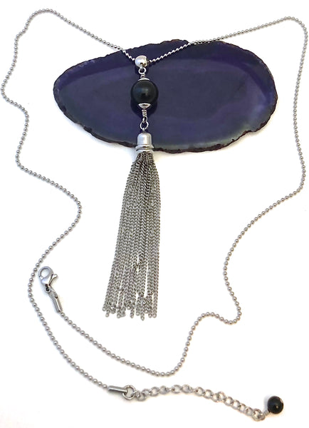 Black Tourmaline Energy Healing Crystal Reiki Tassel Gemstone Necklace - Spiritual Diva Jewelry