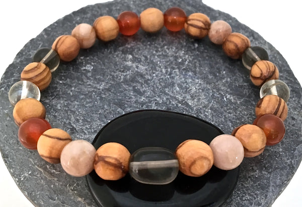 POSITIVE ENERGY Healing Crystal Men Reiki Olive Wood Gemstone Bracelet - Spiritual Diva Jewelry