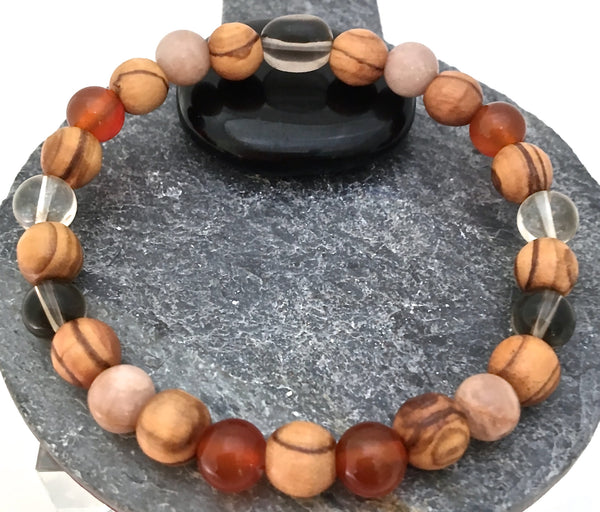 POSITIVE ENERGY Healing Crystal Men Reiki Olive Wood Gemstone Bracelet - Spiritual Diva Jewelry