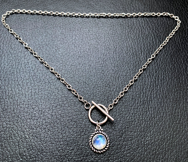 Rainbow Moonstone Healing Crystal Reiki Gemstone Toggle Necklace - Spiritual Diva