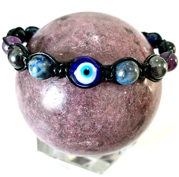 PROTECTION Evil Eye  Mens Unisex Leather Crystal Reiki Bracelet SALE - Spiritual Diva 