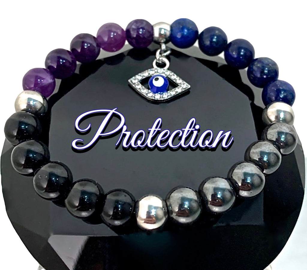 PROTECTION  Evil Eye Reiki Crystal Genuine Gemstone Bracelet - Spiritual Diva
