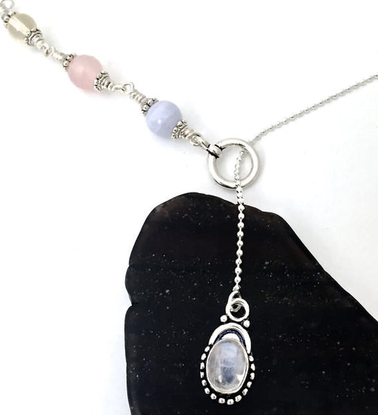 New Mother Healing Crystal Reiki Sterling Gemstone Lariat Y Necklace - Spiritual Diva Jewelry