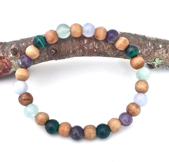 Stress Anxiety Relief Mens Healing Crystal Reiki Olive Wood Bracelet - Spiritual Diva Jewelry