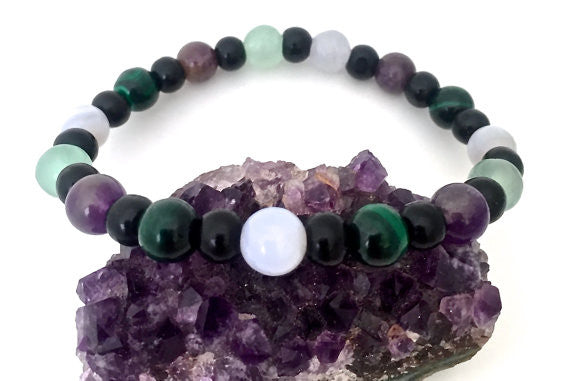 Stress Anxiety Relief Energy Healing Mens Reiki Gemstone Wood Bracelet - Spiritual Diva Jewelry