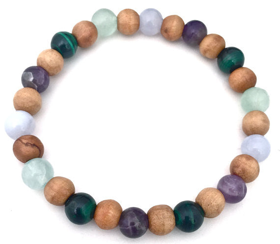 Stress Anxiety Relief Mens Healing Crystal Reiki Olive Wood Bracelet - Spiritual Diva Jewelry