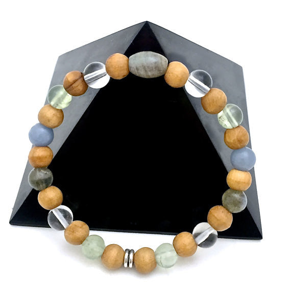 Guardian Angel Mens Healing Crystal Reiki Olive Wood Gemstone Bracelet - Spiritual Diva Jewelry
