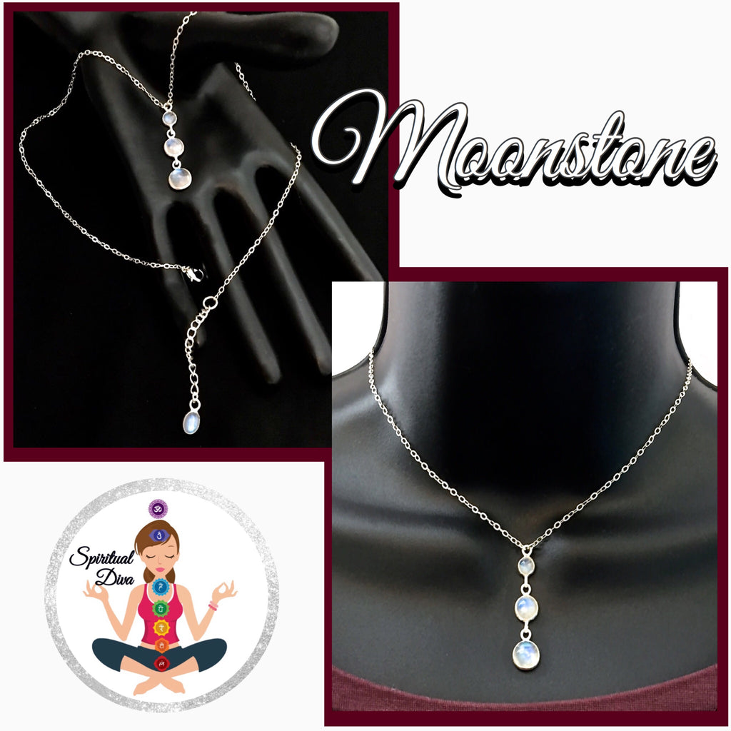 Moonstone Healing Crystal Reiki Sterling Silver Choker Y Necklace - Spiritual Diva Jewelry