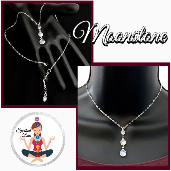 Moonstone Healing Crystal Reiki Sterling Silver Choker Y Necklace - Spiritual Diva Jewelry