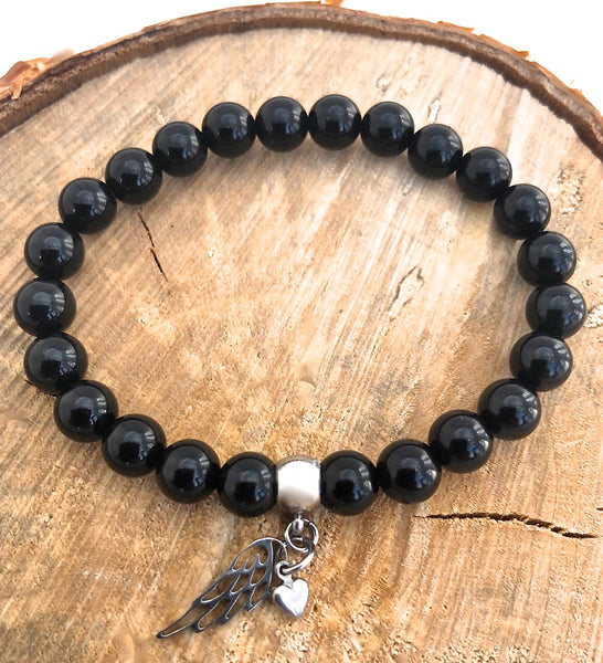 Black Tourmaline Energy Healing Crystal Reiki Gemstone Angel Bracelet - Spiritual Diva Jewelry
