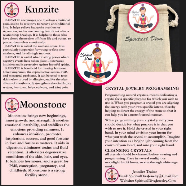 Pink Kunzite Moonstone Energy Healing Crystal Reiki Stretch Bracelet - Spiritual Diva Jewelry