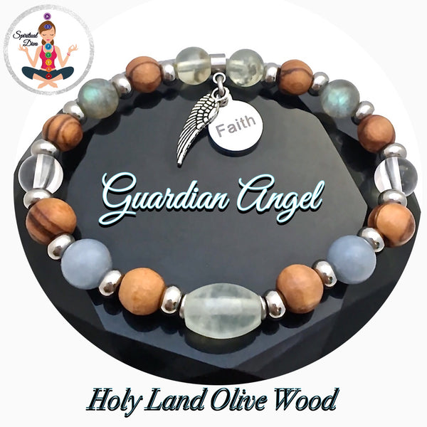 Guardian Angel Healing Crystal Reiki Holy Olive Wood Gemstone Bracelet - Spiritual Diva Jewelry