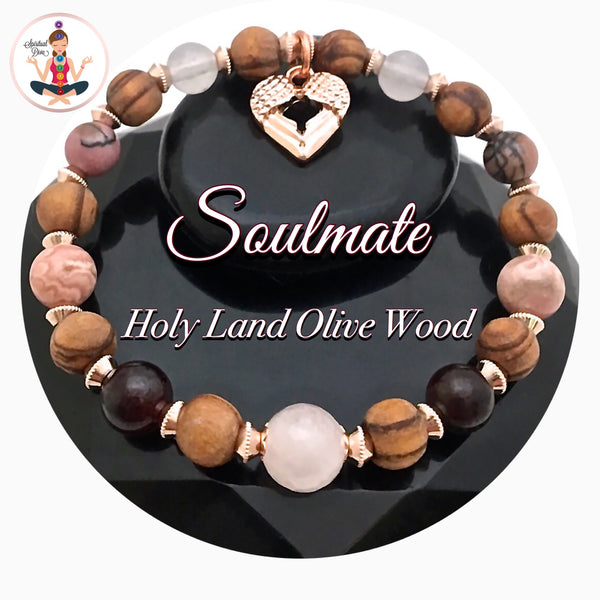 Soulmate Love Healing Crystal Reiki Olive Wood Rose Gold Bracelet - Spiritual Diva Jewelry