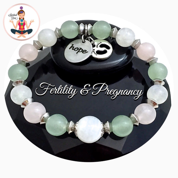 FERTILITY PREGNANCY Healing Crystal Reiki Hope Charm Gemstone Bracelet - Spiritual Diva Jewelry