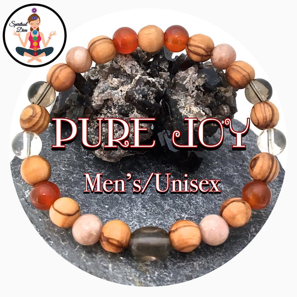 POSITIVE ENERGY Healing Crystal Men Reiki Olive Wood Gemstone Bracelet - Spiritual Diva Jewelry
