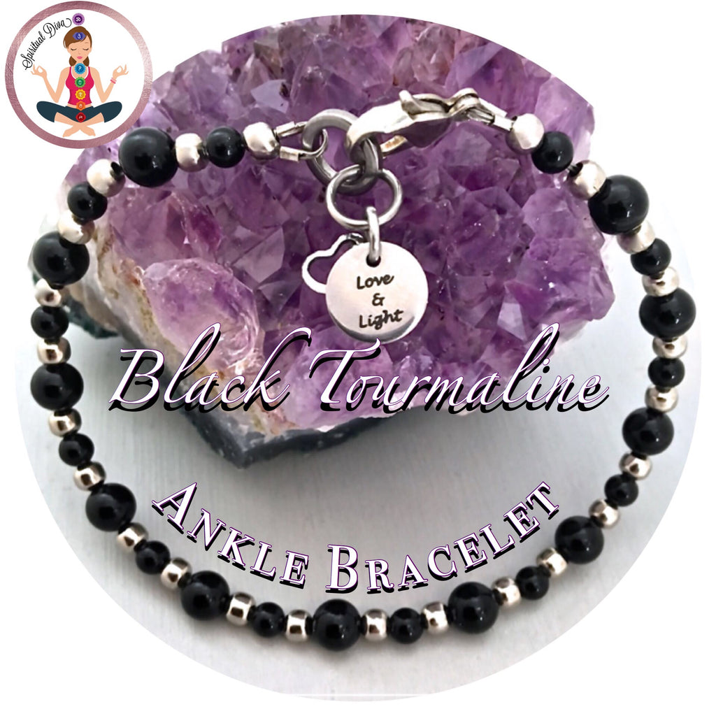 Black Tourmaline Energy Healing Crystal Reiki Gemstone Ankle Bracelet - Spiritual Diva Jewelry